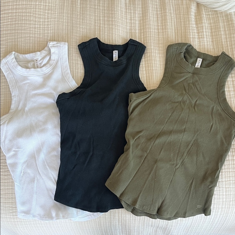 Fabletics Ribbed Tank Tops - White, Black, Olive with shelf bra!
